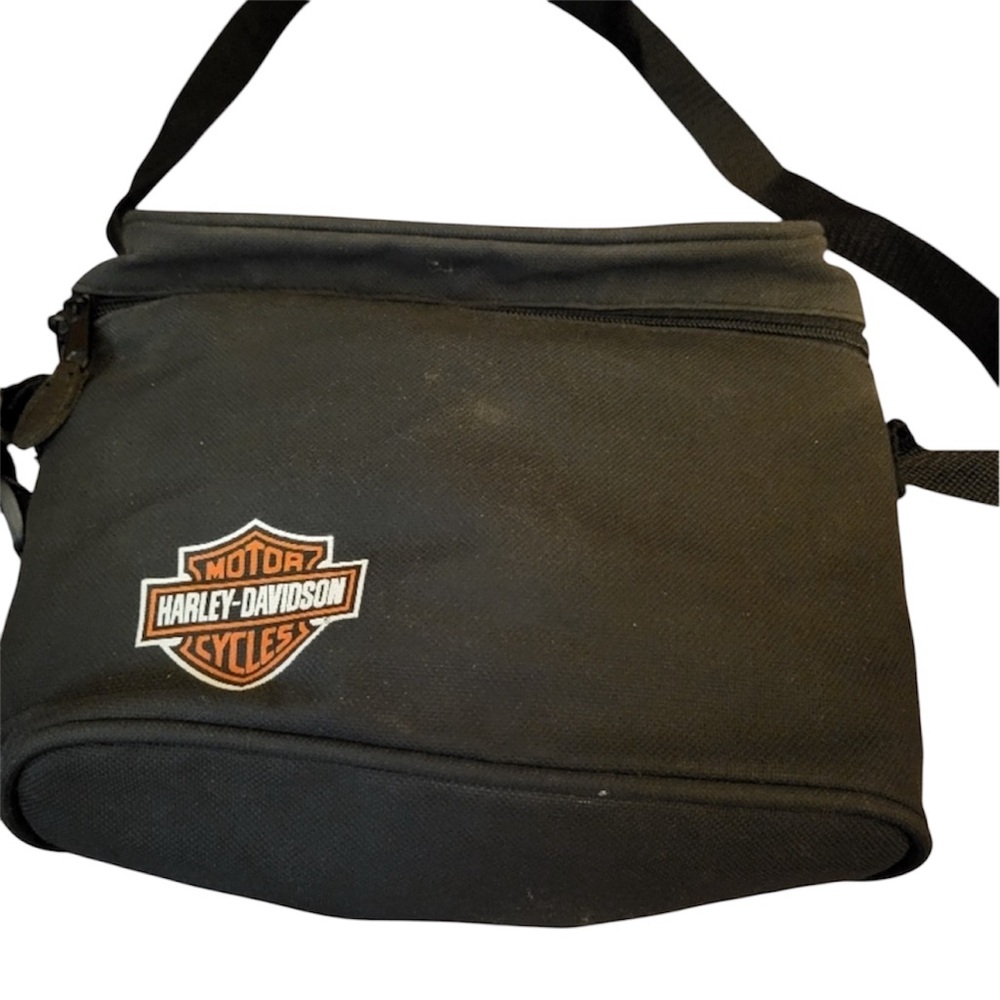 Harley-Davidson Black Fabric Zip Men's Bag Travel Carry All Tote EUC Adj Strap